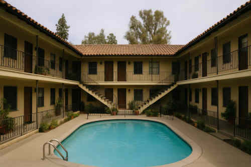 Außenansicht des Apartmentkomplexes aus Melrose Place