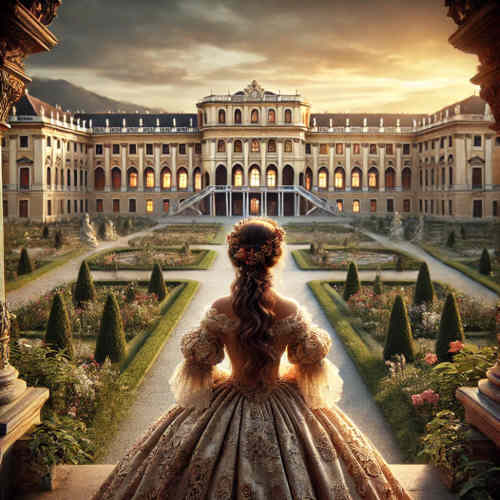 Sisi vor ihrem Schloss